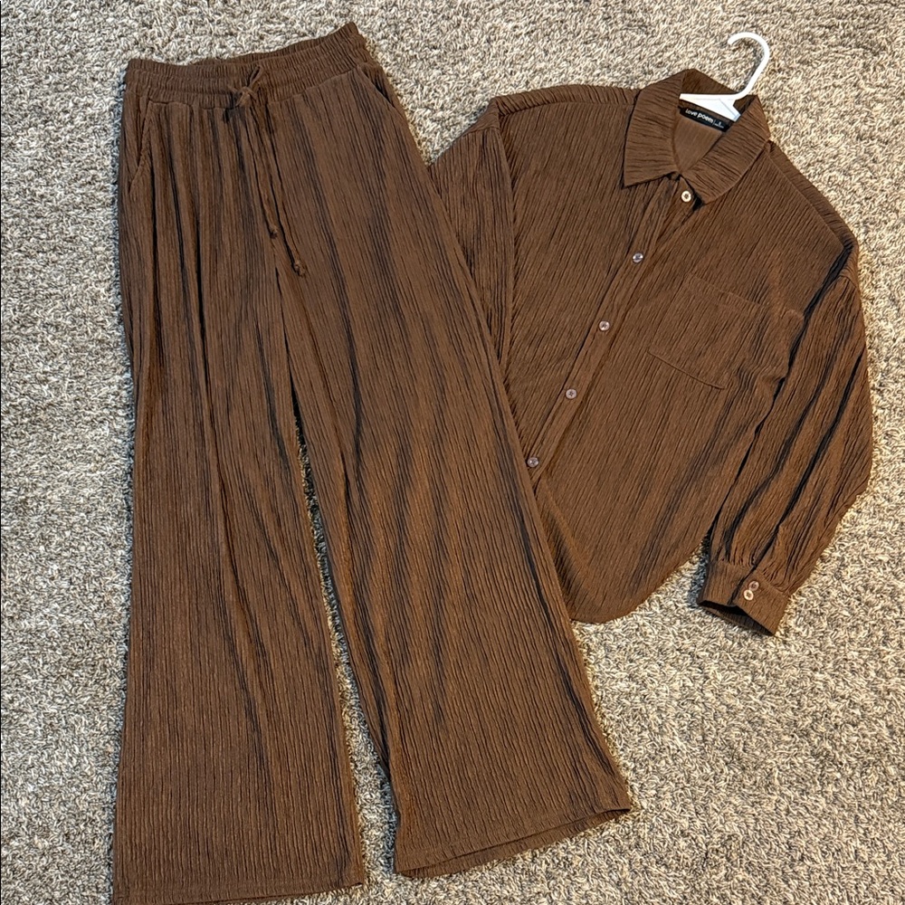Brown Women's Pants & Shirt Set